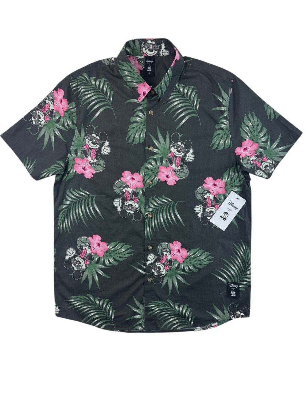 NWT DISNEY X NEFF MICKEY MOUSE Medium Tropical Floral Hawaiin Button Up Shirt